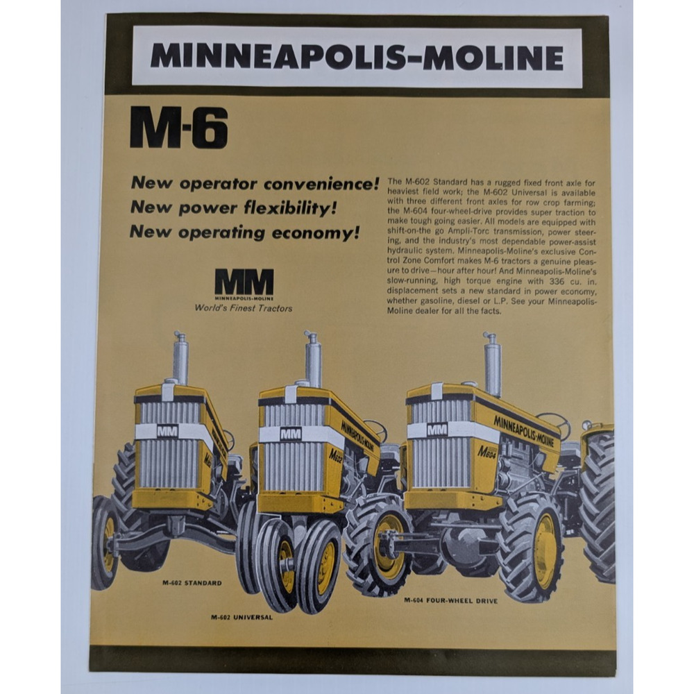 Minneapolis Moline M-6 Tractor Sales Brochure Booklet Vintage 1964 MM